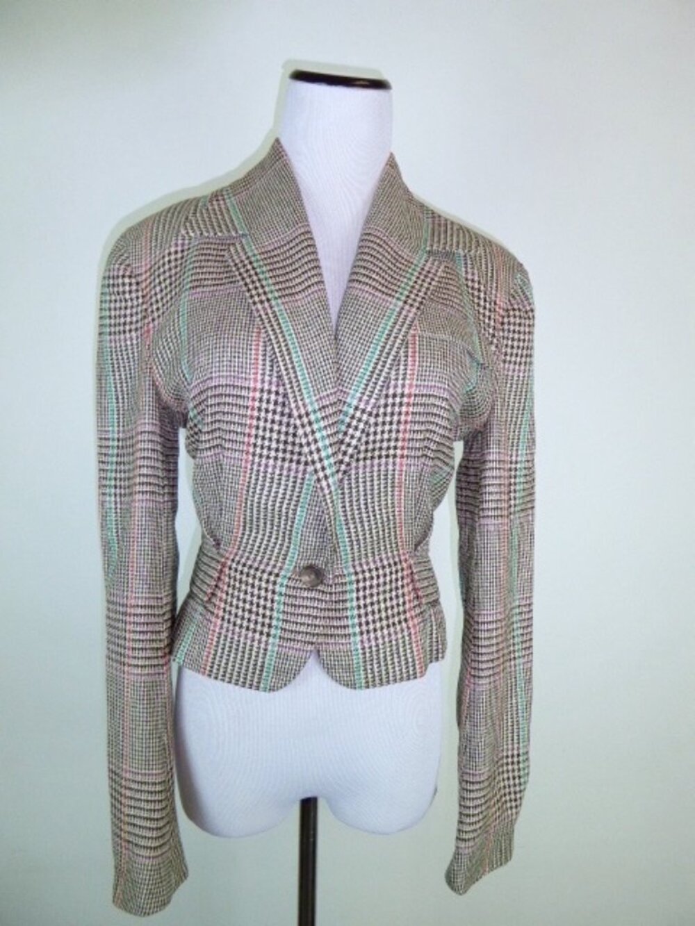 Vintage Ralph Lauren silk glen plaid jacket blazer tan black 6